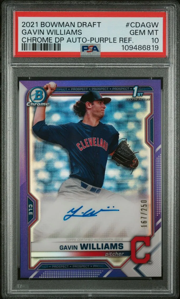 2021 #CDAGW Gavin Williams PSA 10 Bowman Draft Chrome Draft Pick Autographs