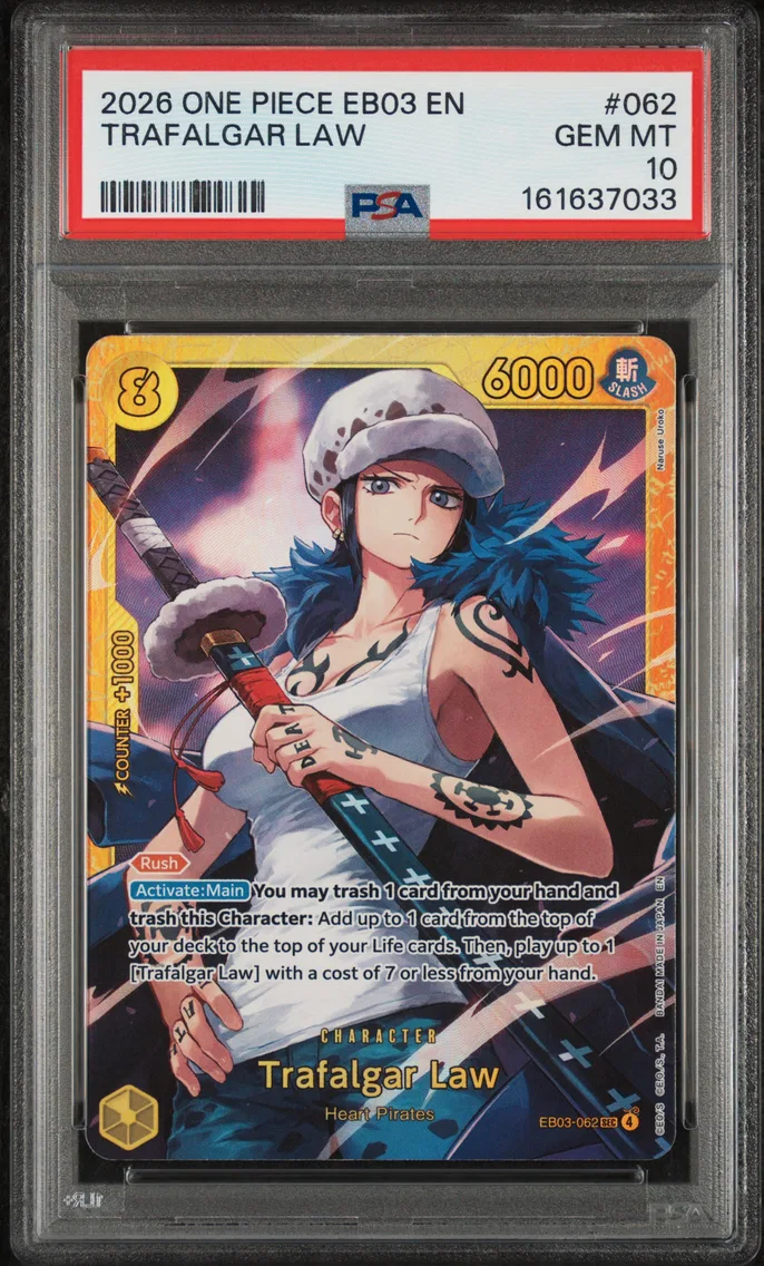 2026 One Piece EB03-Extra Booster -One Piece Heroines Edition- Trafalgar Law #062 PSA 10