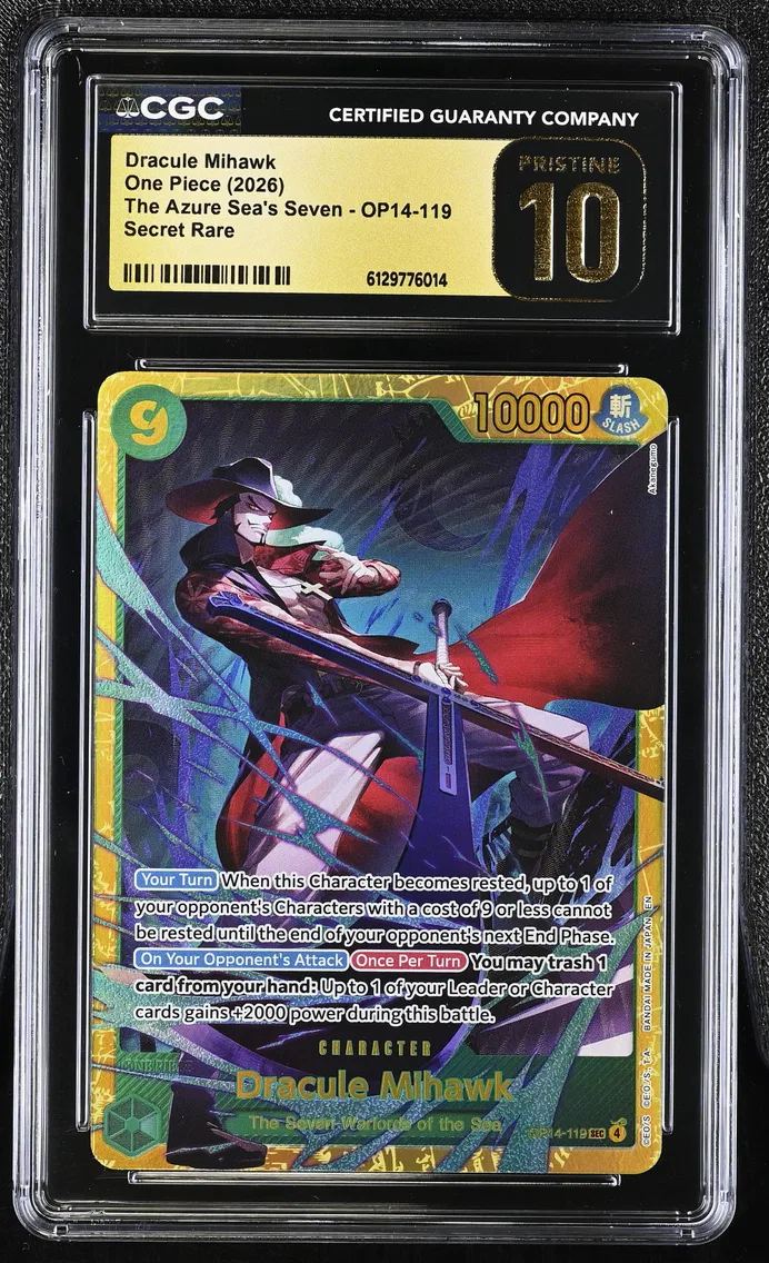 2026 #OP14-119 Dracule Mihawk CGC 10 Pristine The Azure Sea's Seven (OP14-EB04) - English