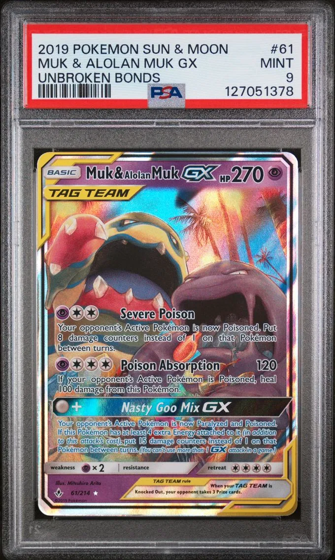 2019 #61 Muk & Alolan Muk GX PSA 9 Sun & Moon Unbroken Bonds Pokemon