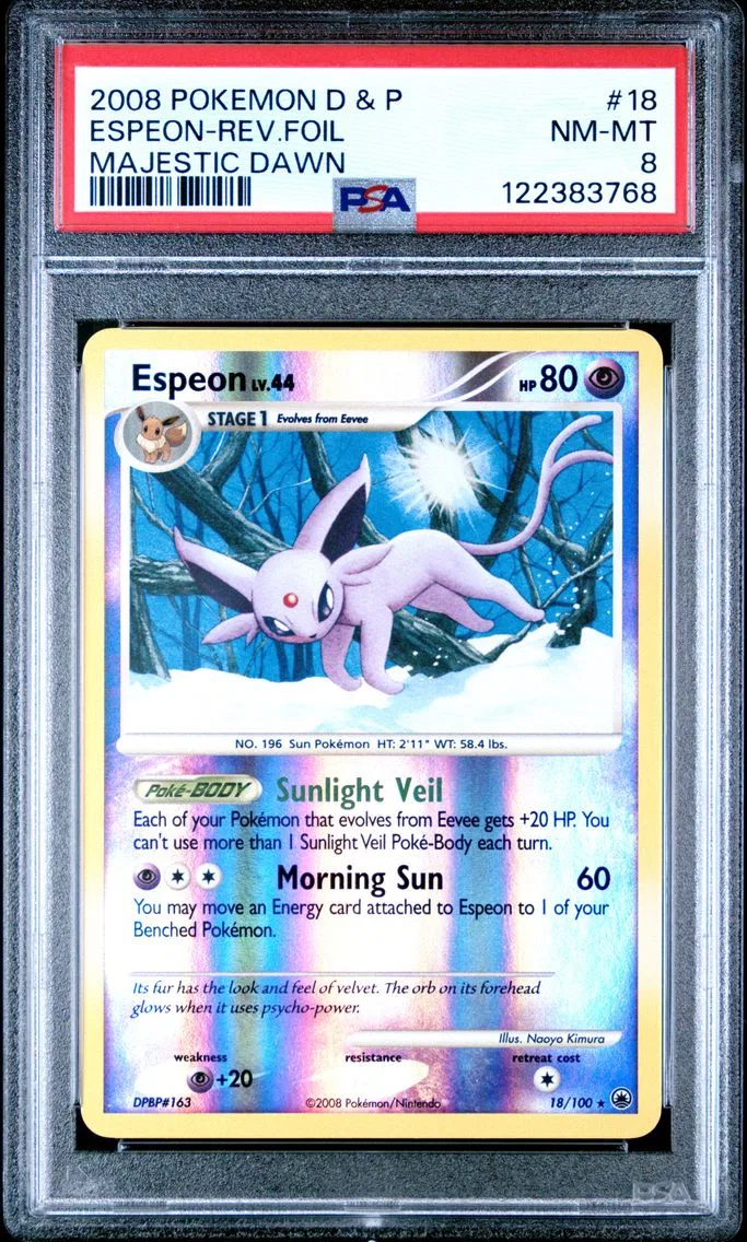 2008 #18 Espeon-Reverse Foil PSA 8 Diamond & Pearl Majestic Dawn Pokemon
