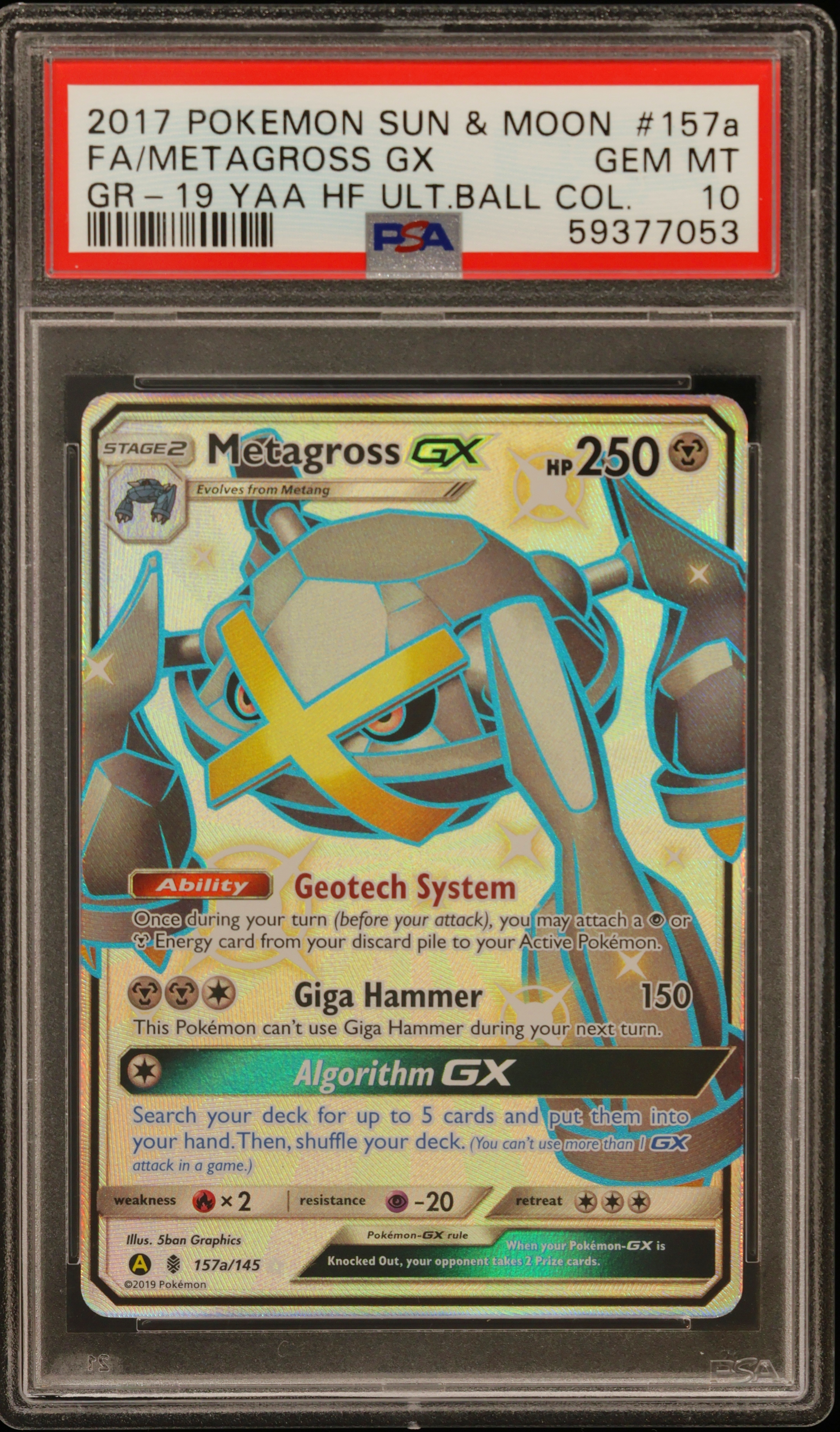 2017 #157a Full Art/Metagross Gx PSA 10 Sun & Moon Guardians Rising