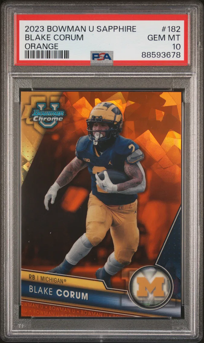 2023 #182 Blake Corum PSA 10 Bowman University Chrome Sapphire