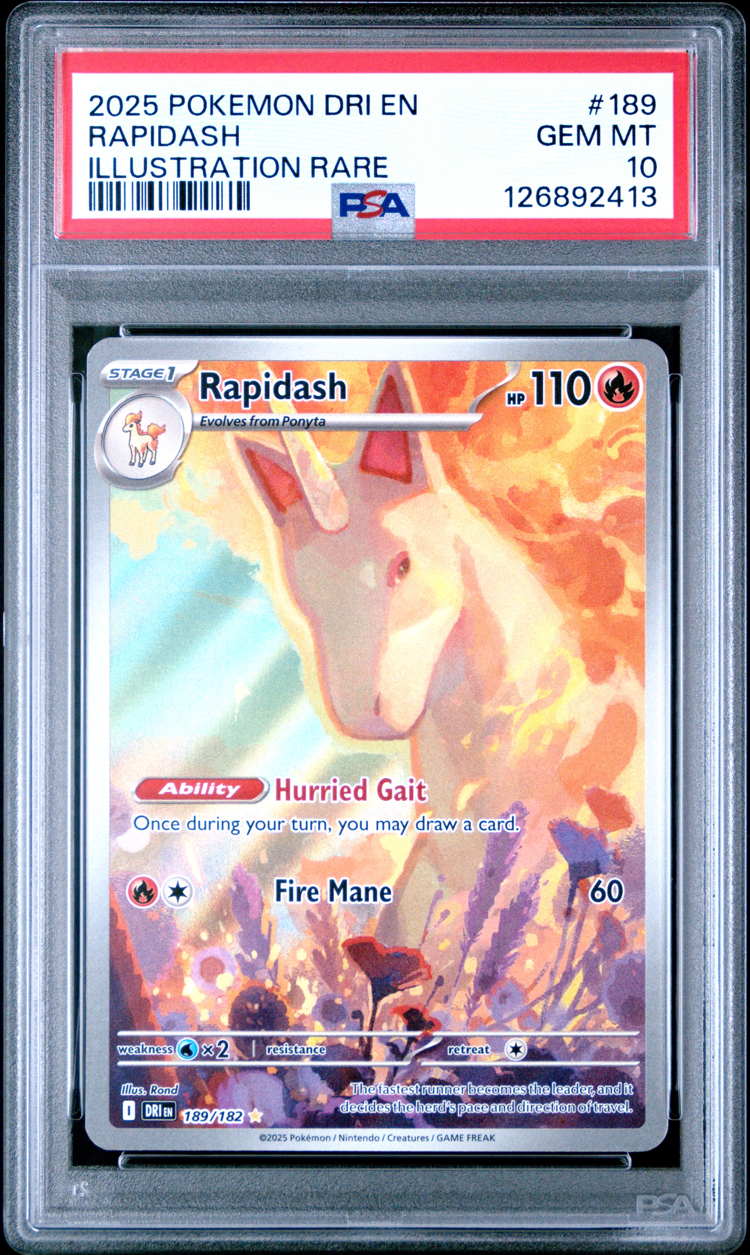 2025 #189 Rapidash PSA 10 Dri En-Destined Rivals