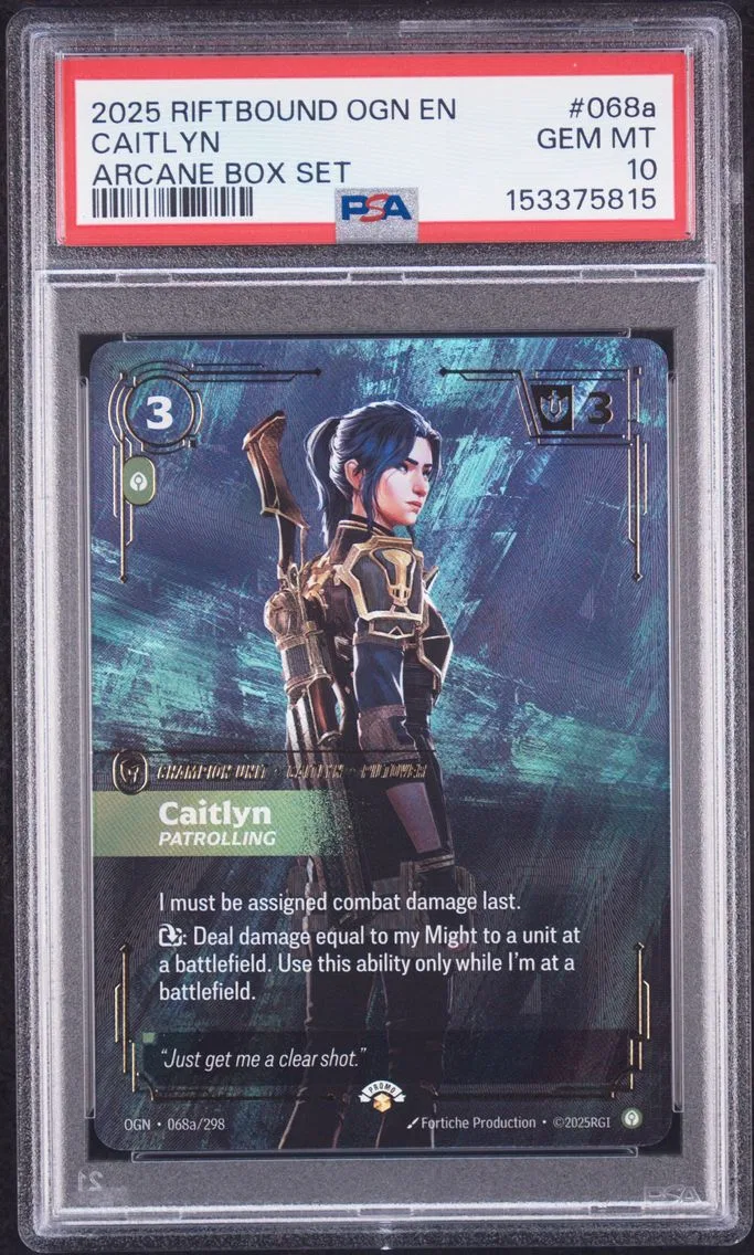 2025 #068a Caitlyn - Patrolling PSA 10 Riftbound: League of Legends Ogn-Origins