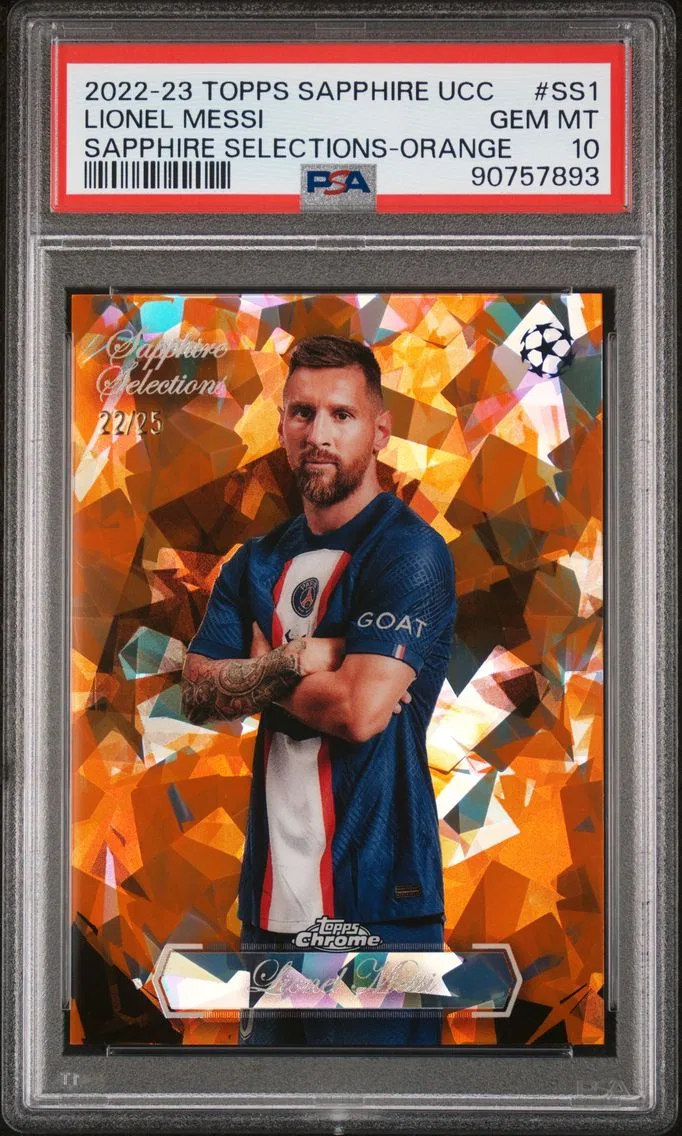 2022 #SS1 Lionel Messi PSA 10 Topps Chrome Sapphire Edition UEFA Club Competitions Sapphire Selections