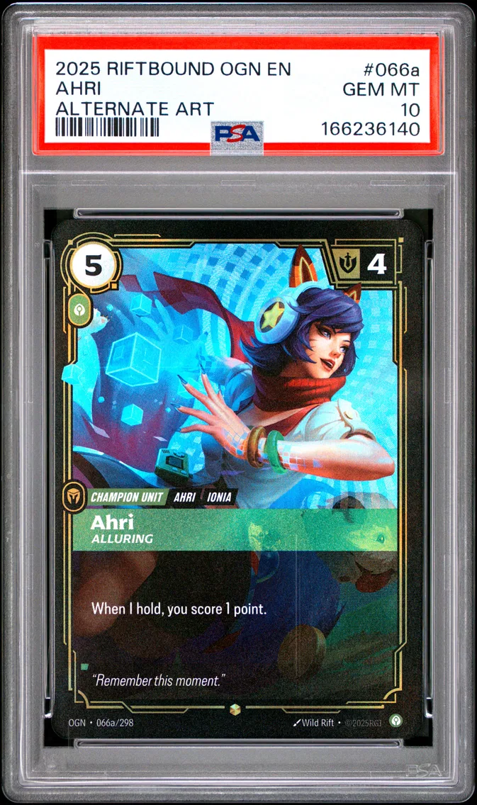 2025 #066a Ahri - Alluring PSA 10 Riftbound: League of Legends Ogn-Origins