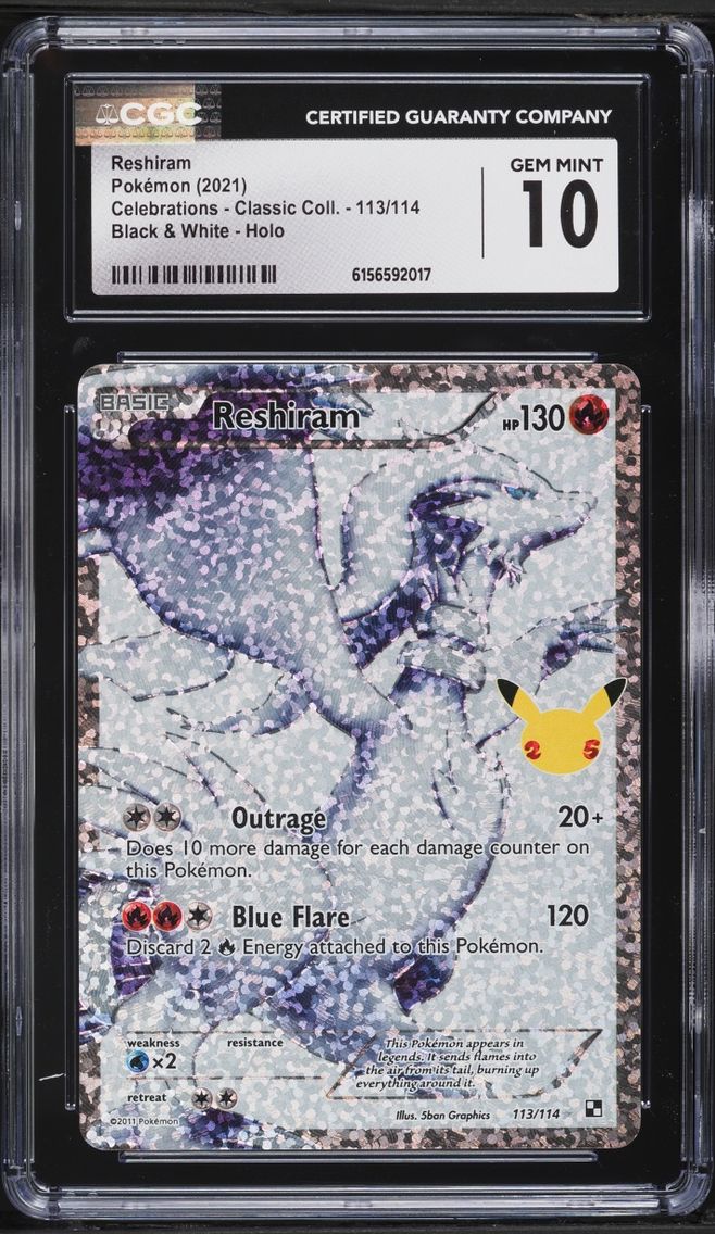 2021 Pokemon SWSH Celebrations Classic Collection Full Art Reshiram #113 CGC 10 GEM MINT