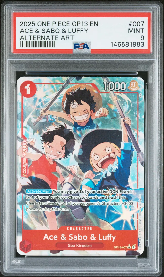 2025 #007 Ace & Sabo & Luffy PSA 9 One Piece OP13-Carrying on His Will