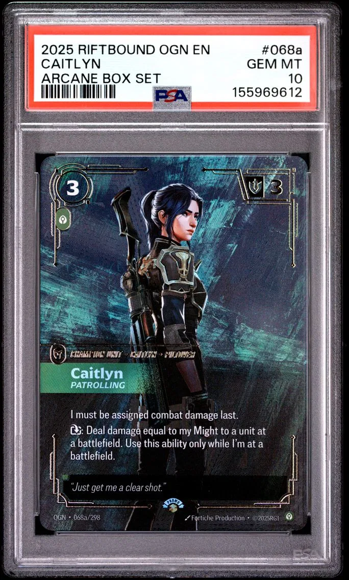 2025 #068a Caitlyn - Patrolling PSA 10 Riftbound: League of Legends Ogn-Origins