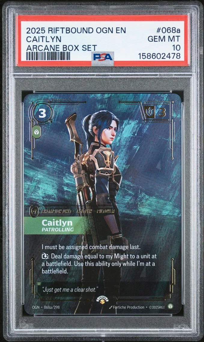 2025 #068a Caitlyn - Patrolling PSA 10 Riftbound: League of Legends Ogn-Origins