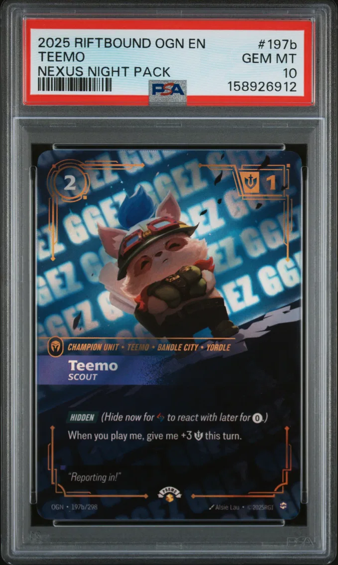 2025 #197b Teemo - Scout PSA 10 Riftbound: League of Legends Ogn-Origins