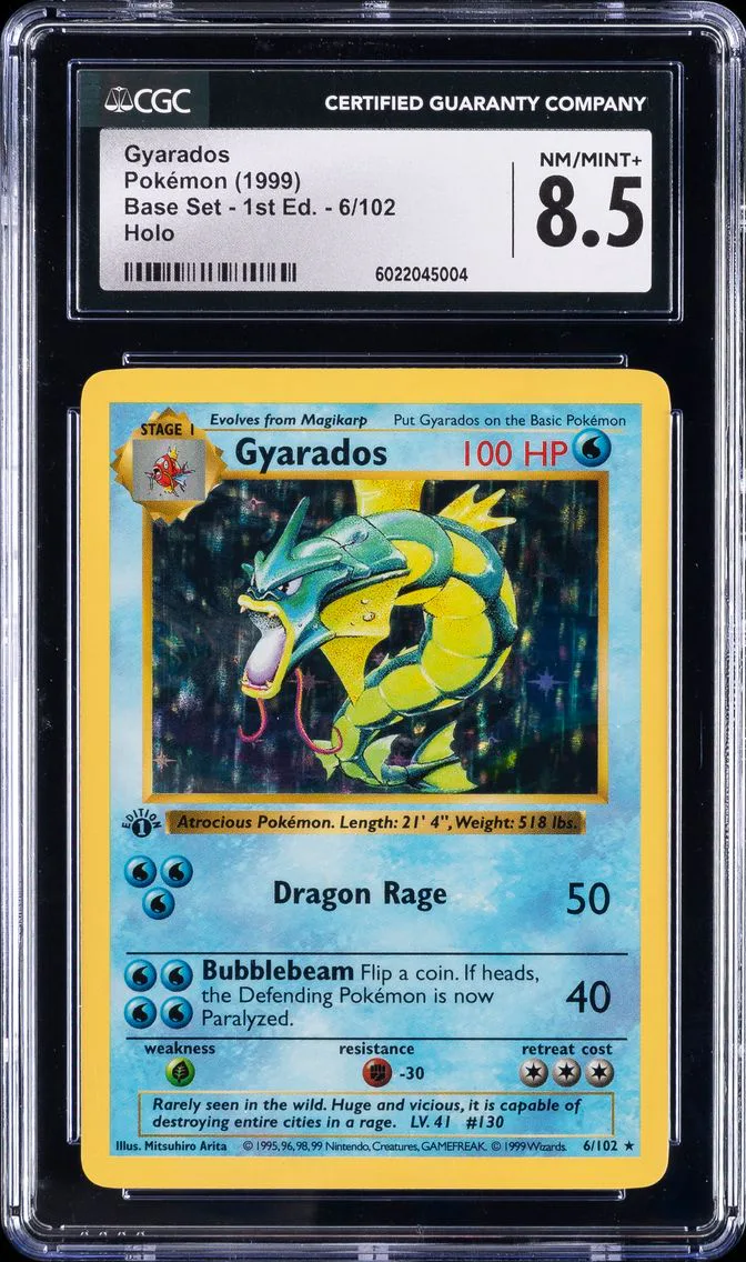 1999 Base Set - 1st Edition - English Gyarados Pokemon Base Set | 1st Edition #6/102 CGC 8.5