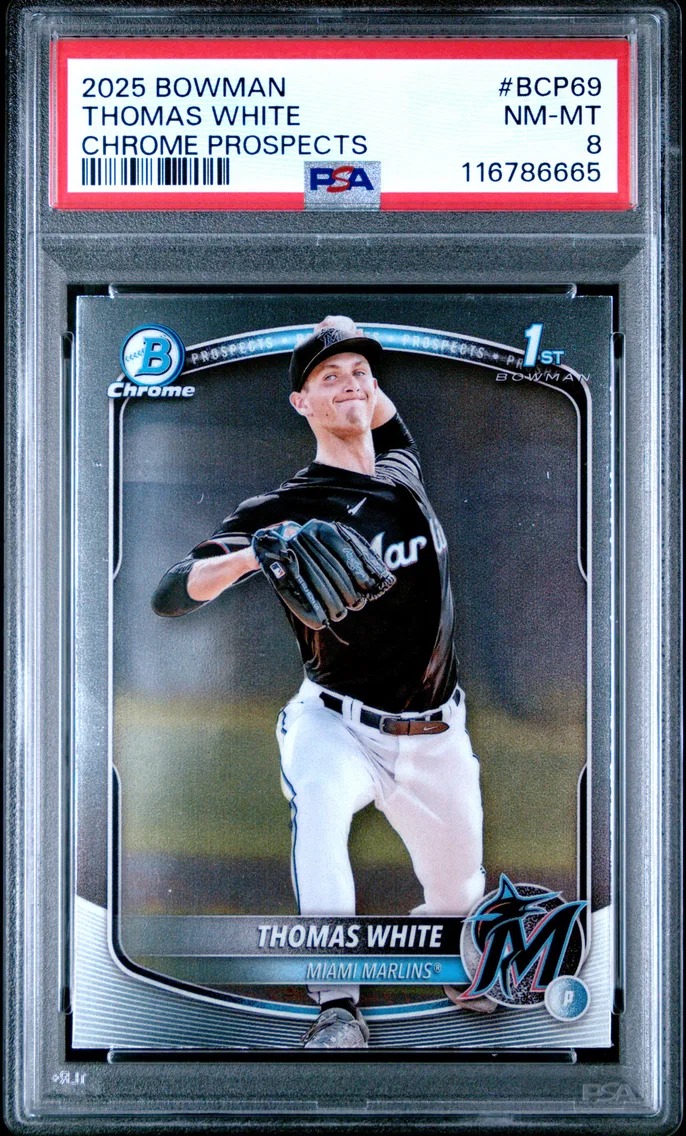 2025 #BCP69 Thomas White PSA 8 Bowman Chrome Prospects