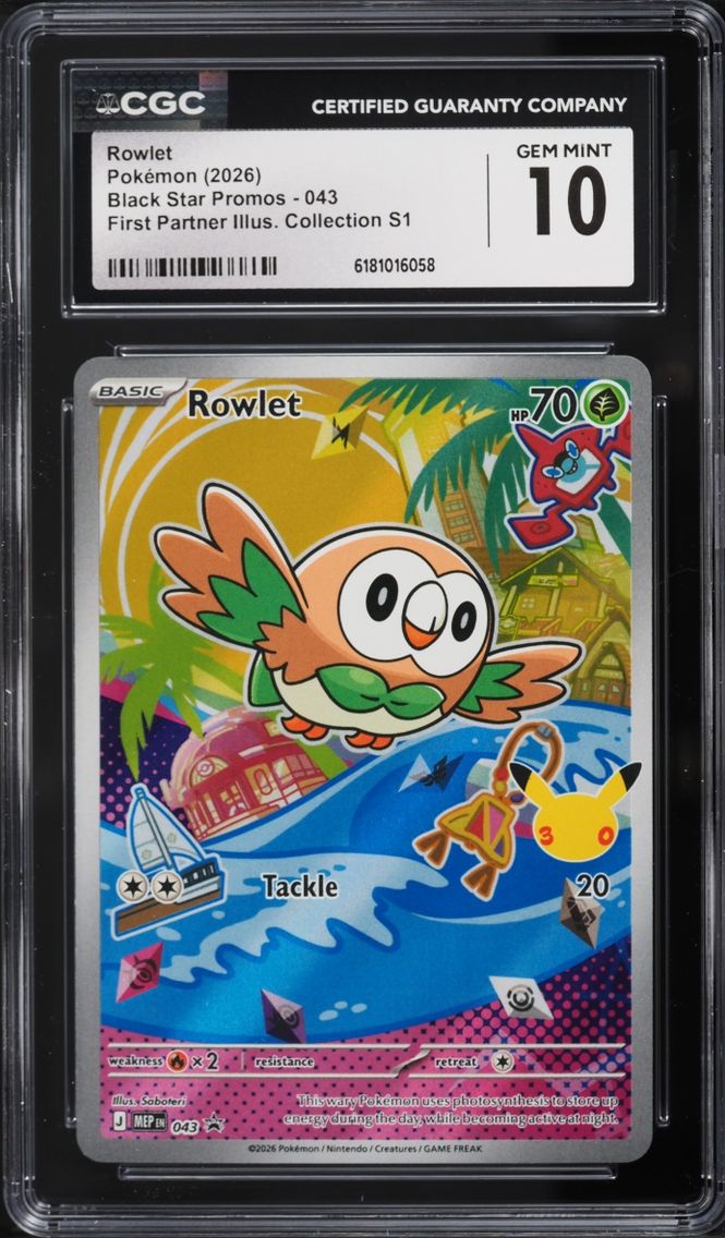2026 Pokemon Mega Promo First Partner Illustration S1 Full Art Rowlet #43 CGC 10 GEM MINT