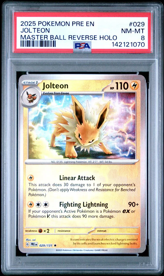 2025 #029 Jolteon Master Ball Reverse Holo PSA 8 Pre EN-Prismatic Evolutions Pokemon