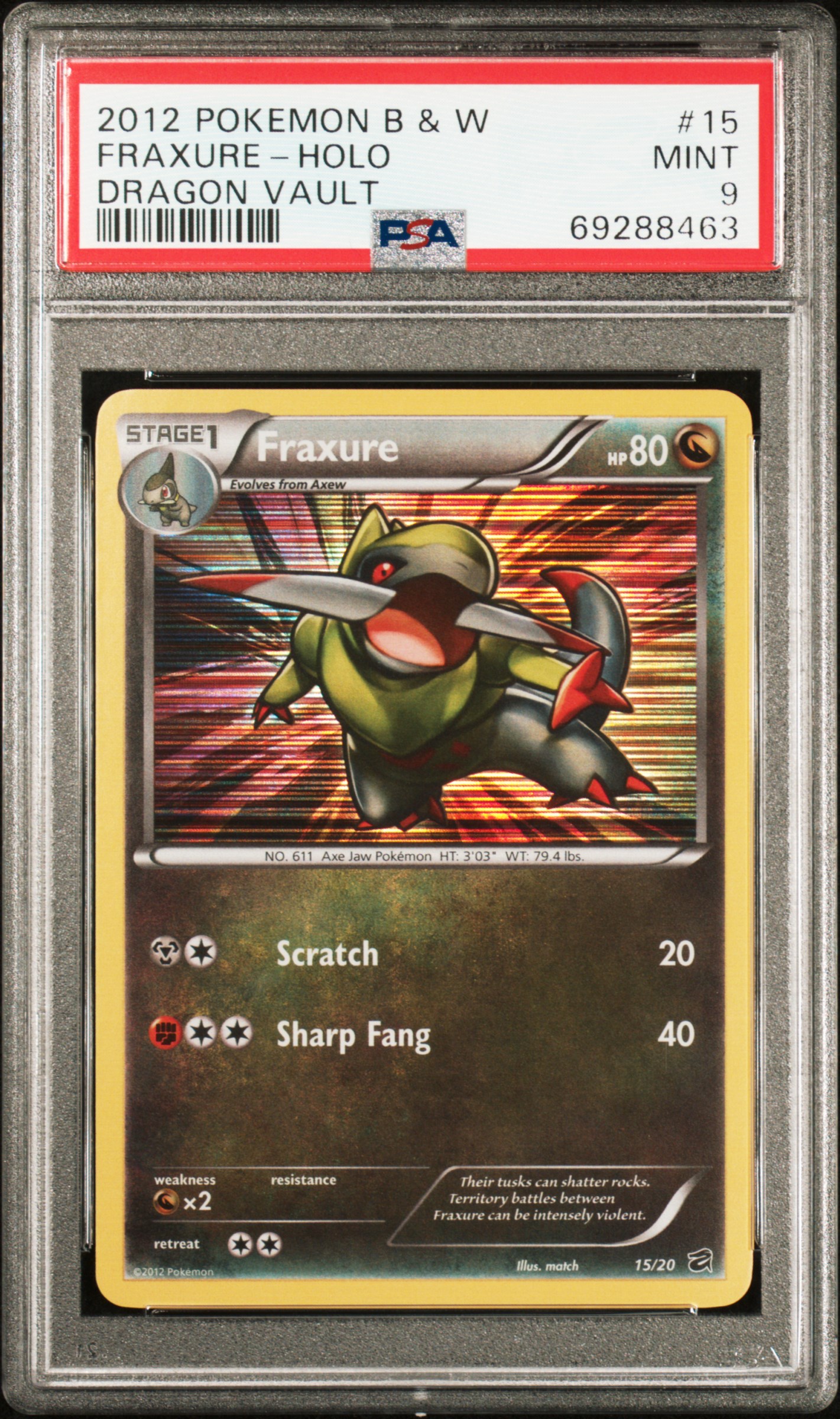 2012 #15 Fraxure-Holo PSA 9 Black & White Dragon Vault