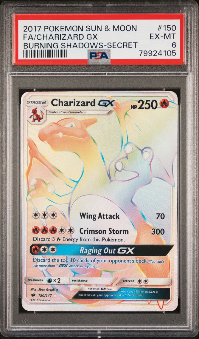 2017 #150 CHARIZARD GX/FULL ART PSA 6 POKEMON SUN & MOON BURNING SHADOWS | SECRET