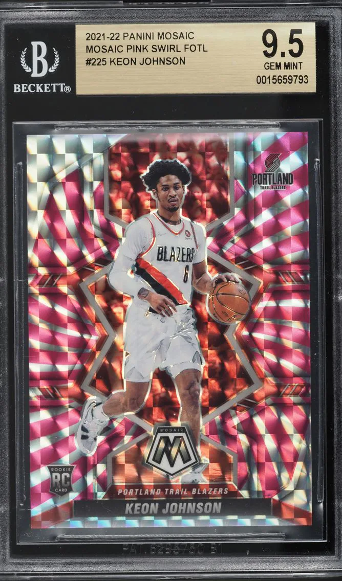 2021 PANINI MOSAIC PINK SWIRL FOTL KEON JOHNSON ROOKIE /11 #225 BGS 9.5 GEM MINT