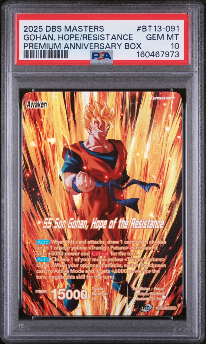 2025 #BT13-091 Son Gohan/SS Son Gohan, Hope of the Resistance PSA 10 Dragon Ball Super Card Game Masters Premium Anniversary Box