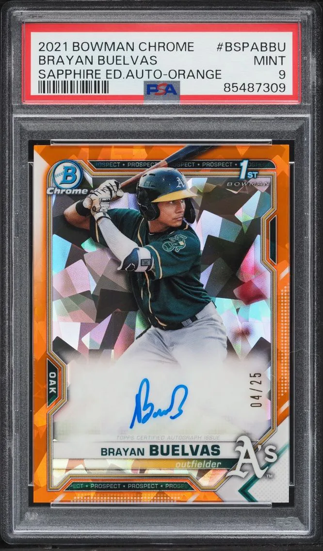 2021 Bowman Chrome Sapphire Edition Orange Brayan Buelvas PROSPECT AUTO /25 #BSPA-BBU PSA 9