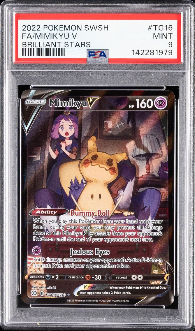 2022 #TG16 Full Art/Mimikyu V PSA 9 Sword & Shield Brilliant Stars Pokemon
