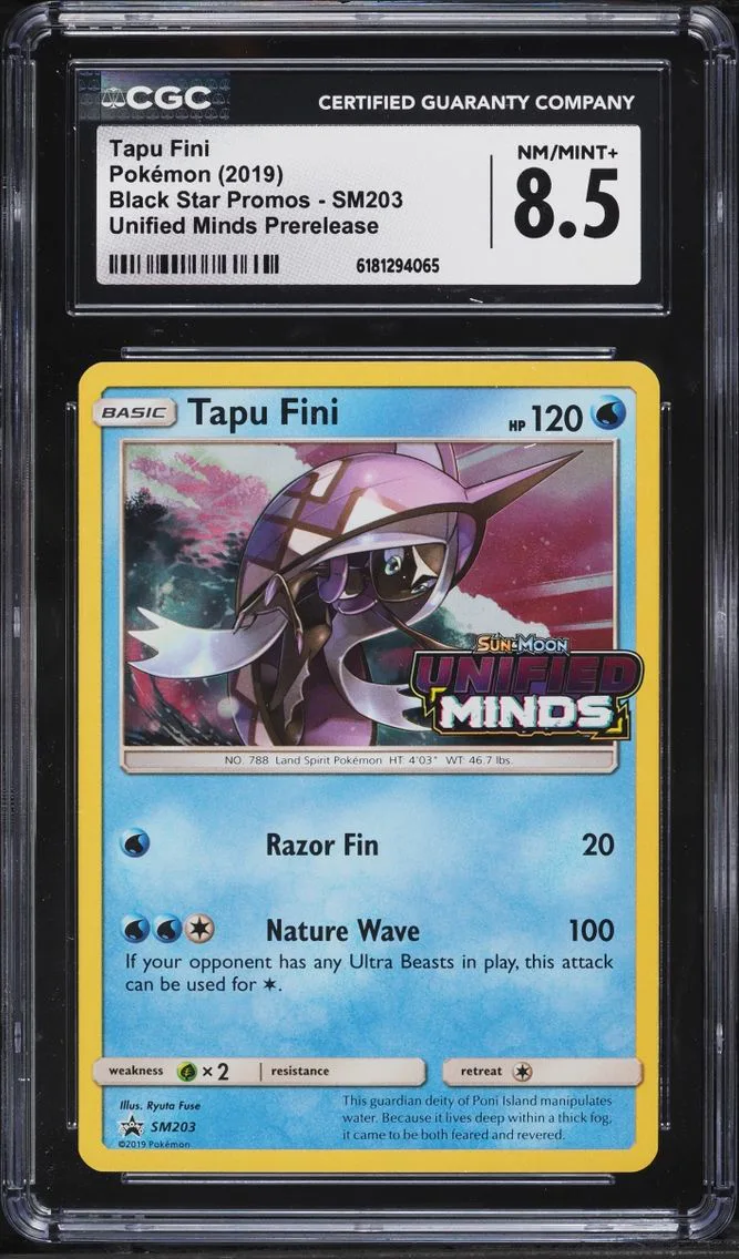 2019 #SM203 Tapu Fini CGC 8.5 Pokemon SM Black Star Promo Unified Minds Prerelease