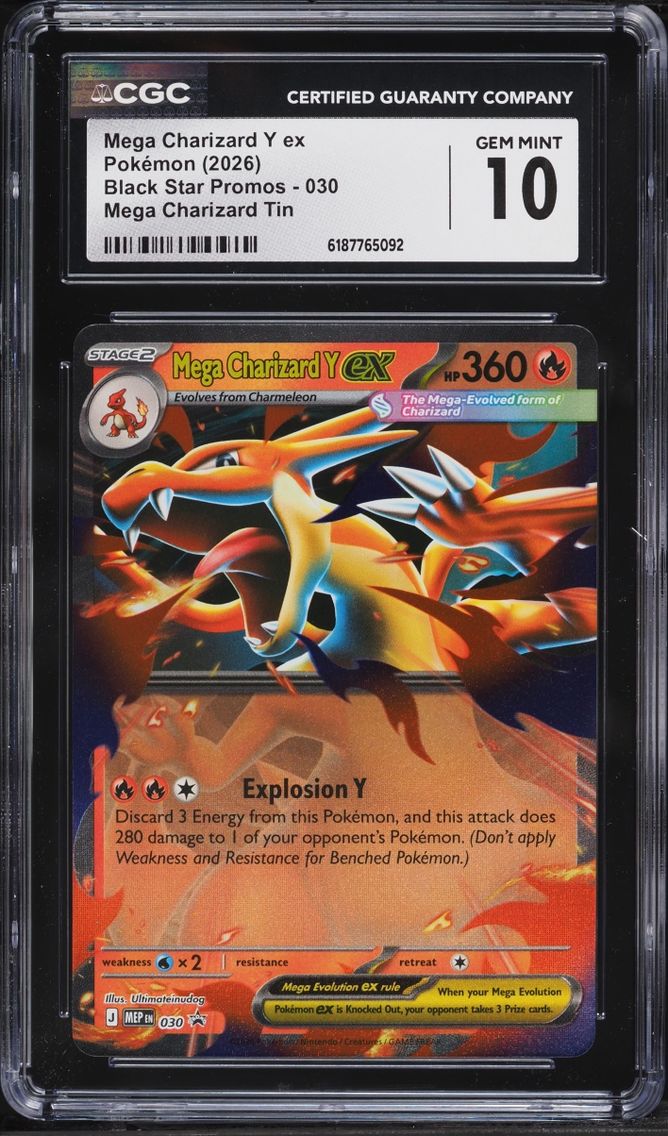 2026 #30 Mega Charizard Y Ex CGC 10 Pokemon Mega Evolution Black Star Promo Tin