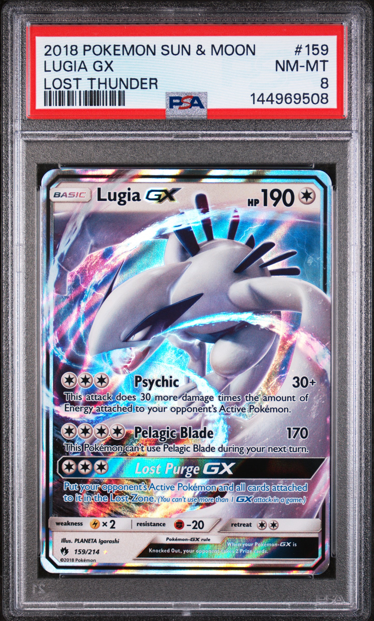 2018 #159 Lugia Gx PSA 8 Sun & Moon Lost Thunder