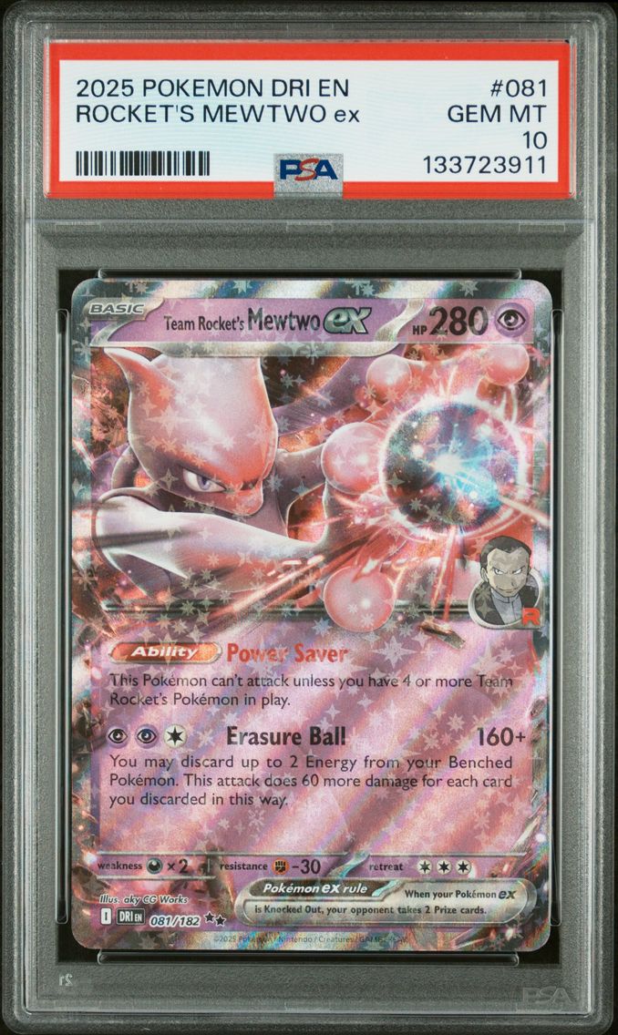 2025 #081 Team Rocket's Mewtwo EX PSA 10 Dri EN-Destined Rivals