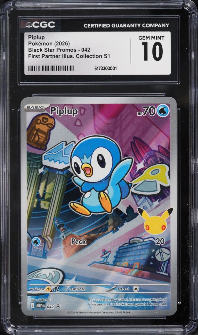 2026 Pokemon Mega Promo First Partner Illustration S1 Full Art Piplup #42 CGC 10 GEM MINT