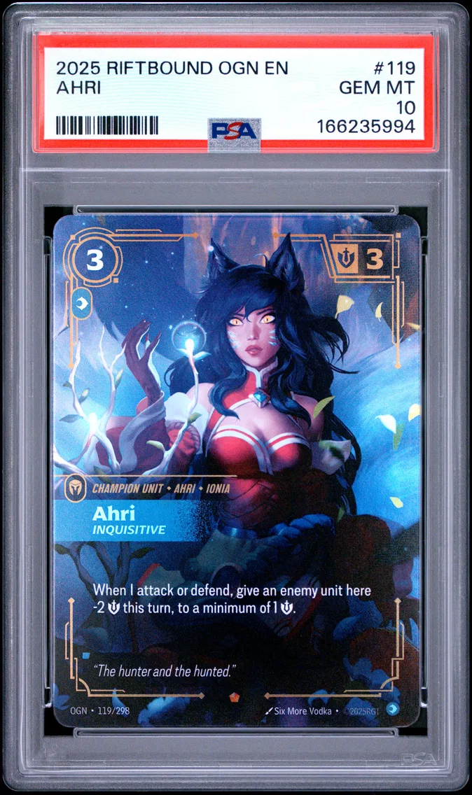 2025 #119 Ahri - Inquisitive PSA 10 Riftbound: League of Legends Ogn-Origins