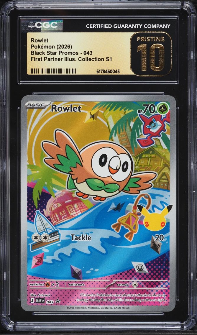 2026 Pokemon Mega Promo First Partner Illustration Full Art Rowlet #43 CGC 10 PRISTINE