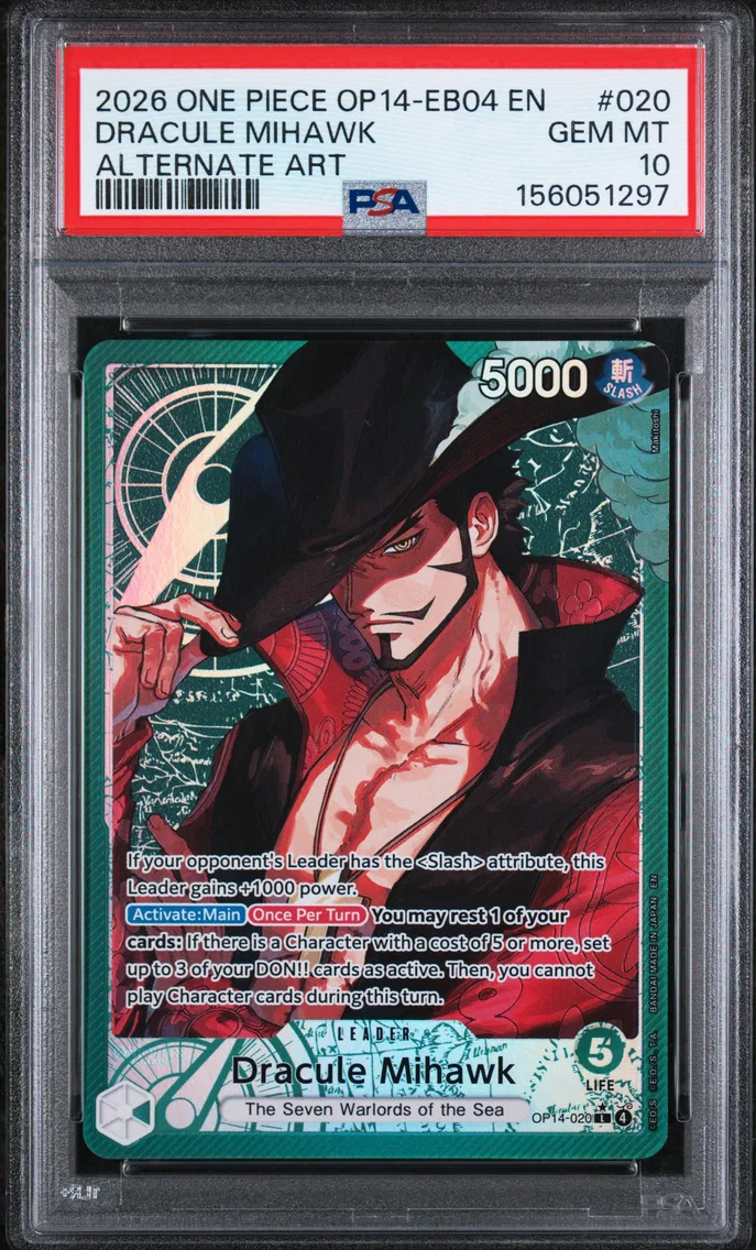 2026 #020 Dracule Mihawk PSA 10 One Piece OP14-EB04-the Azure Sea's Seven