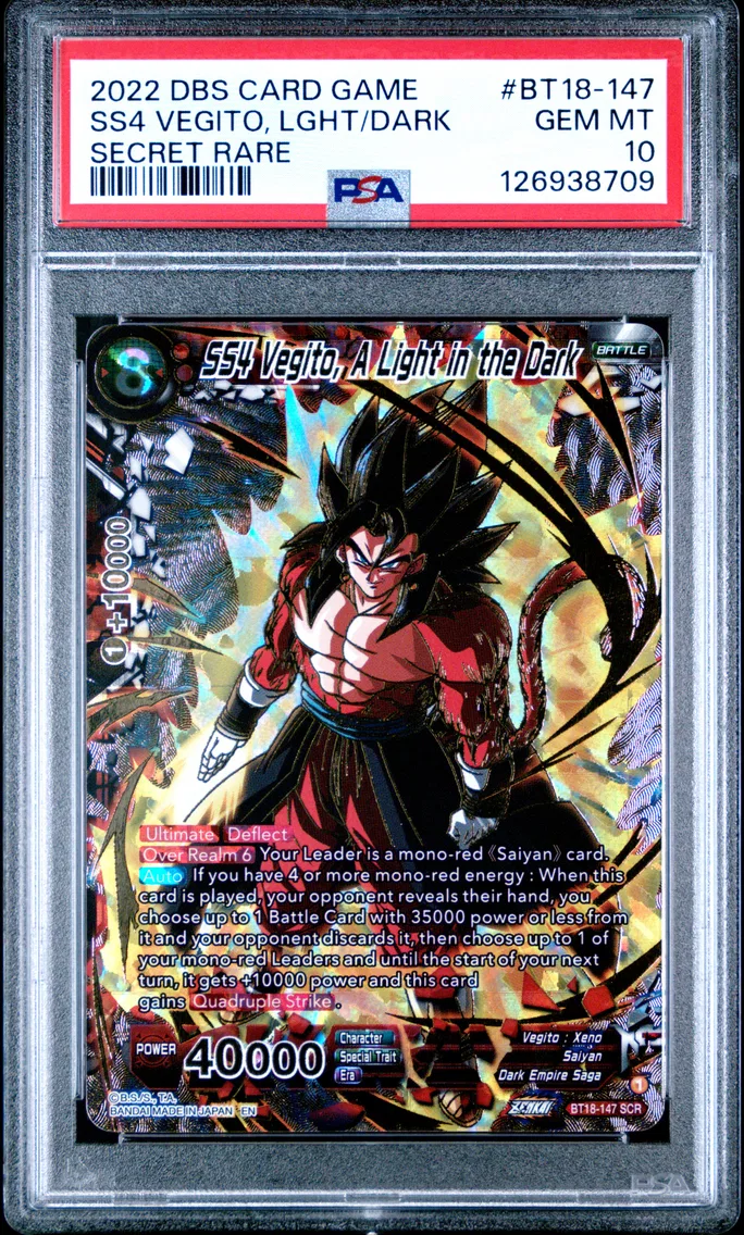 2022 #BT18-147 SS4 Vegito, A Light in the Dark PSA 10 Dragon Ball Super Card Game Series 18 Dawn of the Z-Legends