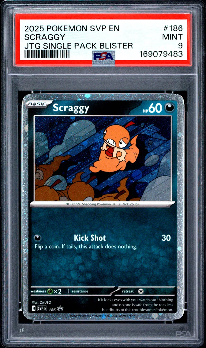 2025 Pokemon Svp EN-SV Black Star Promo Scraggy Svp EN-SV Black Star Promo #186 PSA 9