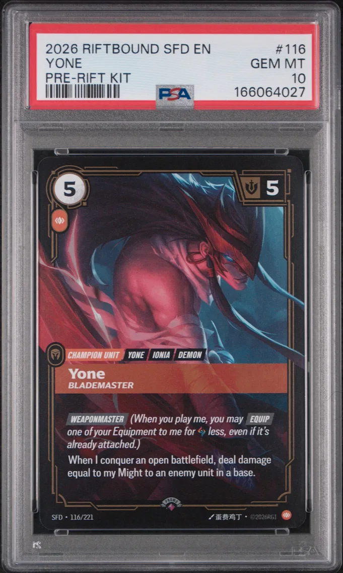 2026 #116 Yone - Blademaster PSA 10 Riftbound: League of Legends Sfd-Spiritforged
