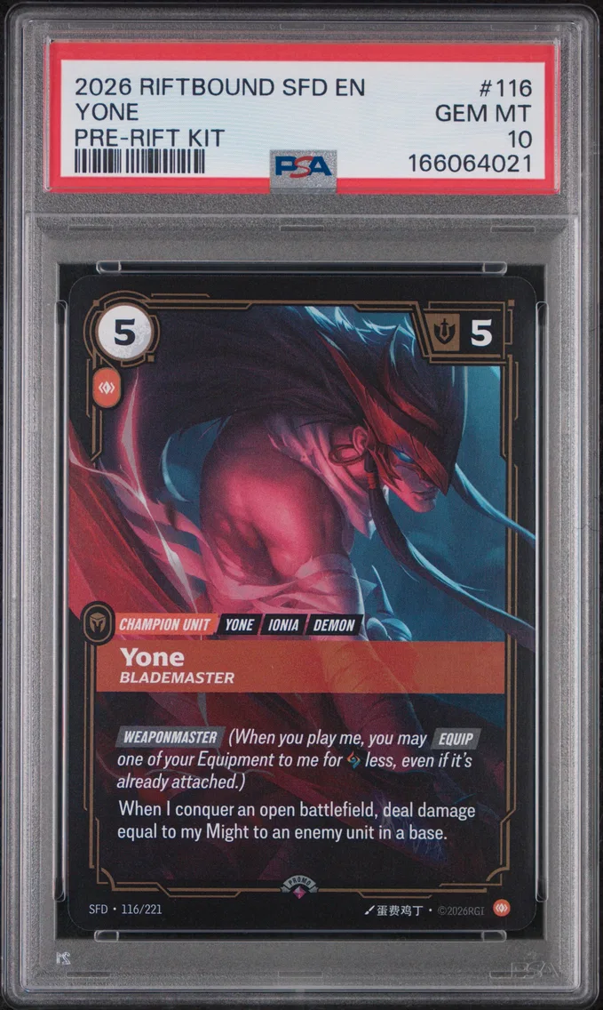 2026 #116 Yone - Blademaster PSA 10 Riftbound: League of Legends Sfd-Spiritforged