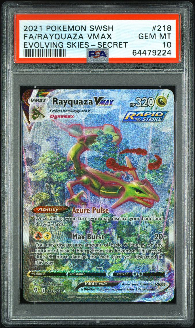 2021 #218 Full Art/Rayquaza Vmax PSA 10 Sword & Shield Evolving Skies Pokemon