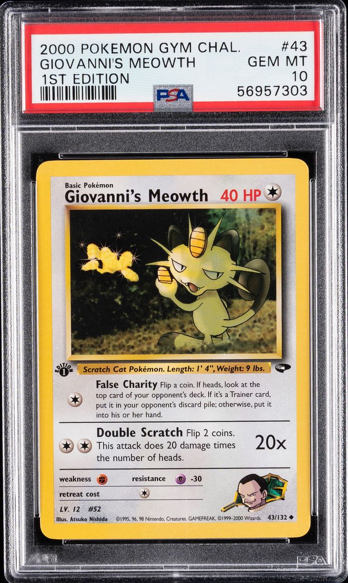 2000 #43 GIOVANNI'S MEOWTH PSA 10 POKEMON GYM CHALLENGE | 1ST EDITION