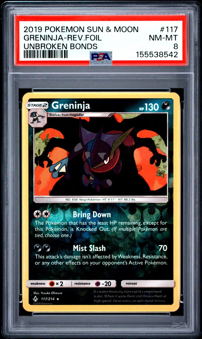2019 #117 Greninja-Reverse Foil PSA 8 Sun & Moon Unbroken Bonds