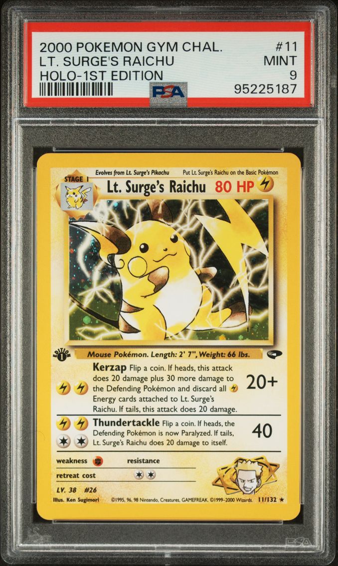 2000 #11 LT. Surge's Raichu Holo-1st Edition PSA 9 Gym Challenge Pokemon