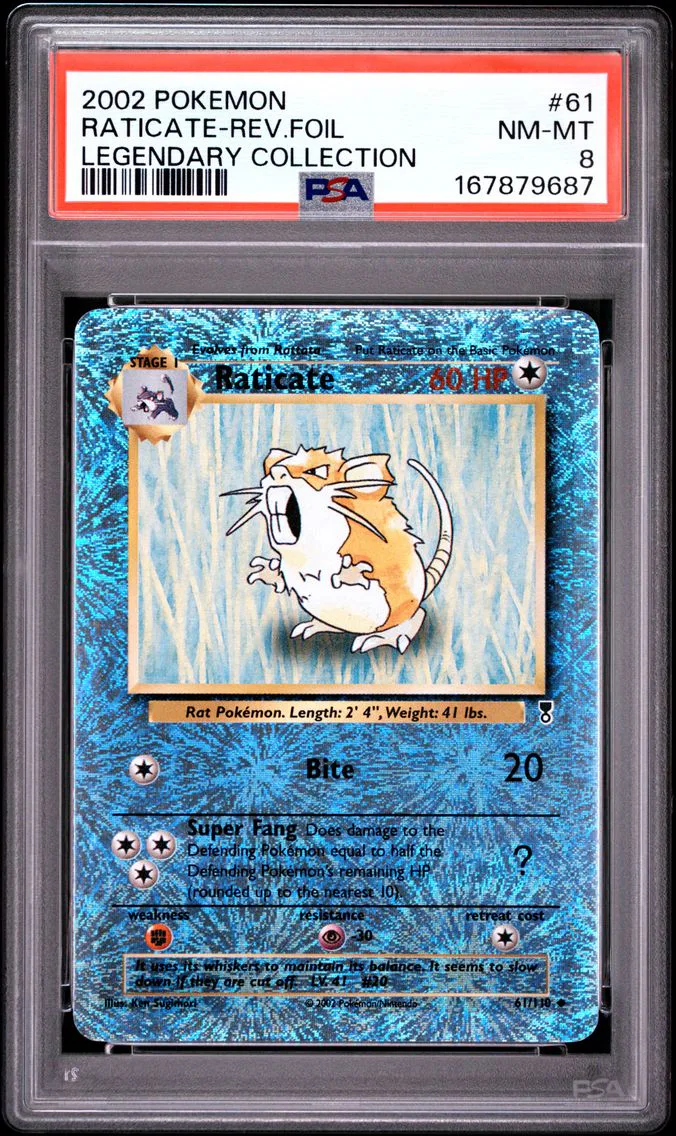 2002 #61 Raticate-Reverse Foil PSA 8 Legendary Collection