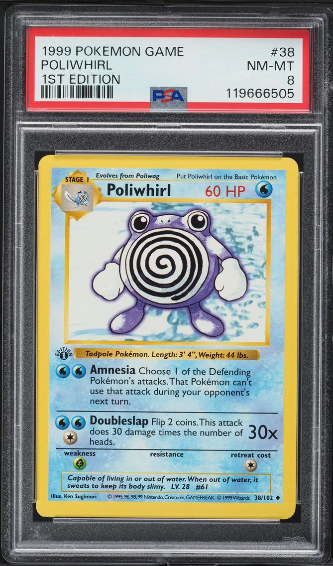 1999 #38 Poliwhirl 1st Edition PSA 8 Game Pokemon