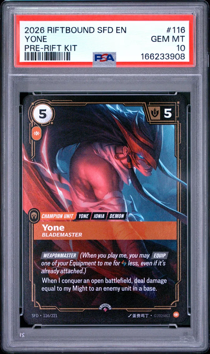 2026 #116 Yone - Blademaster PSA 10 Riftbound: League of Legends Sfd-Spiritforged