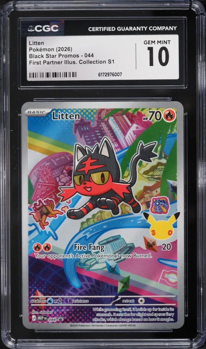 2026 Pokemon Mega Evolution Promo First Partner Illustration Full Art Litten #44 CGC 10 GEM