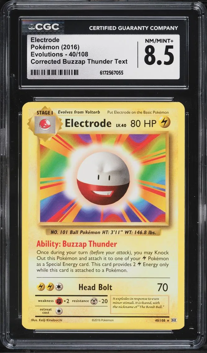 2016 Pokemon XY Evolutions Corrected Buzzap Thunder Text Electrode #40 CGC 8.5 NM-MT+