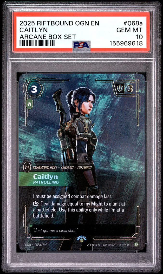 2025 #068a Caitlyn - Patrolling PSA 10 Riftbound: League of Legends Ogn-Origins