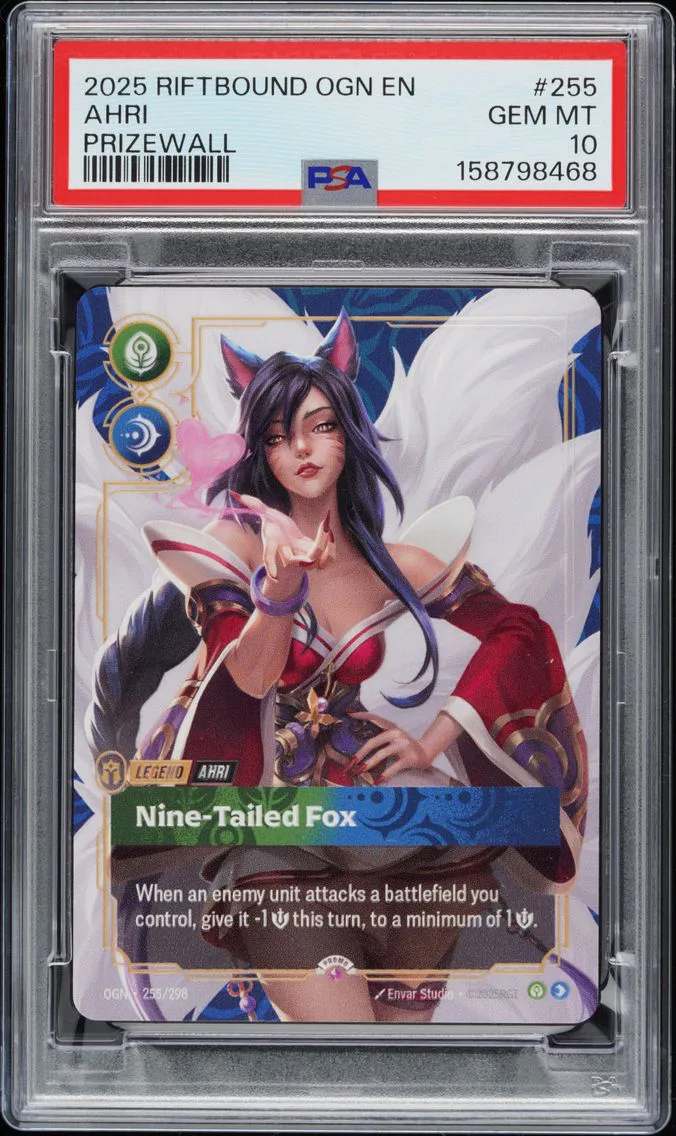 2025 #255 Ahri - Nine-Tailed Fox PSA 10 Riftbound: League of Legends Ogn-Origins Plated Legends