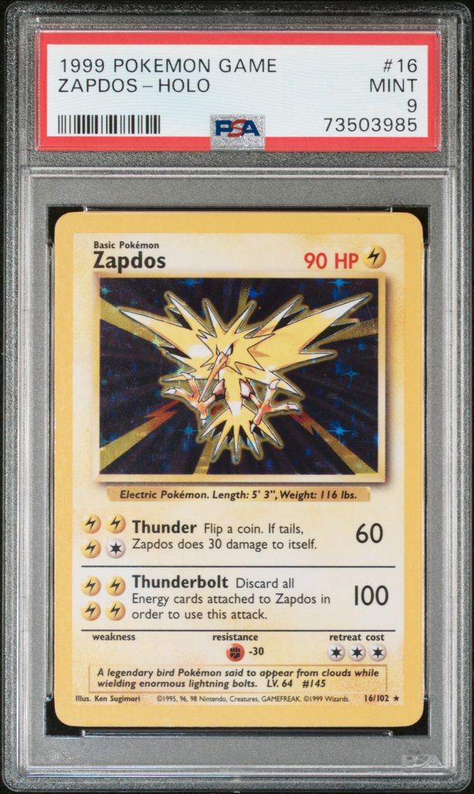 1999 #16 Zapdos-Holo PSA 9 Game Pokemon